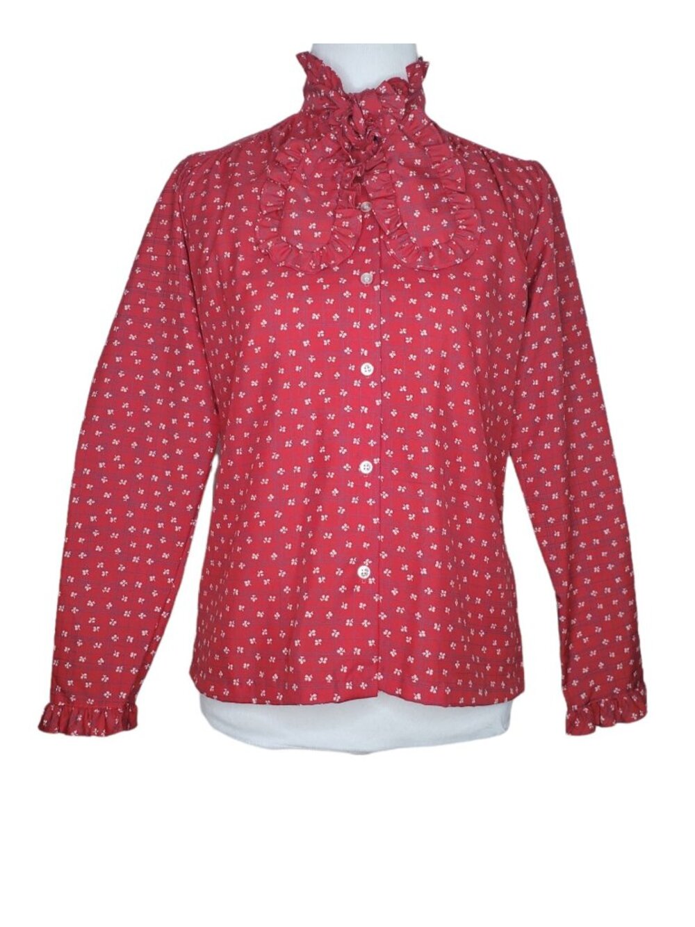 Vintage Lucky Winner Blouse Size Small Med Equestrian Ruffle Collar Cottagecore